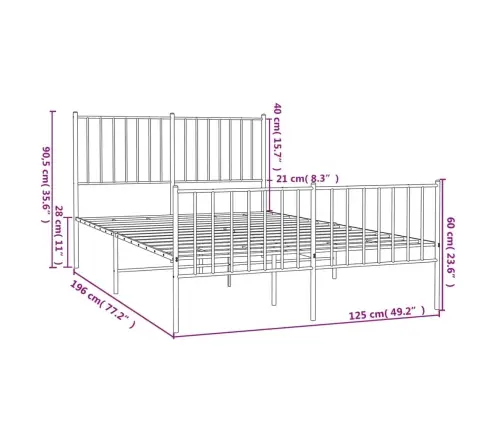 Gultas Rāmis Ar Galvgali Un Kājgali, Melns Metāls, 120X190 Cm Vidaxl