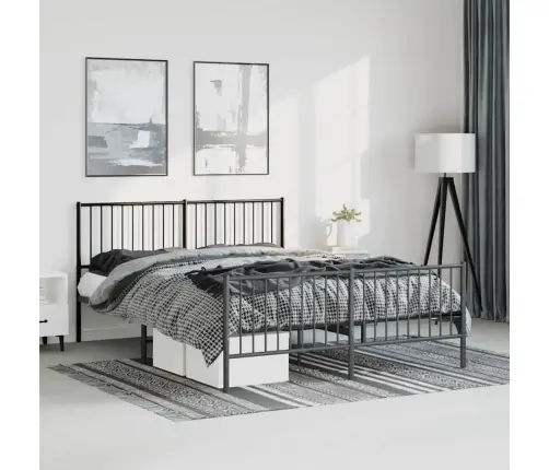 Gultas Rāmis Ar Galvgali Un Kājgali, Melns Metāls, 150X200 Cm Vidaxl