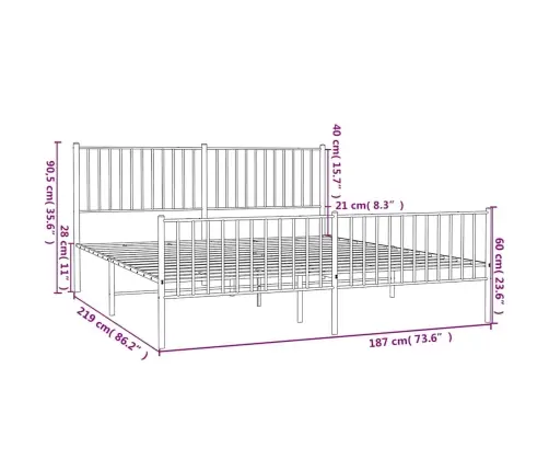 Gultas Rāmis Ar Galvgali Un Kājgali, Melns Metāls, 183X213 Cm Vidaxl