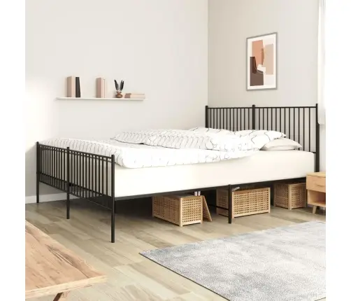 Gultas Rāmis Ar Galvgali Un Kājgali, Melns Metāls, 200X200 Cm Vidaxl