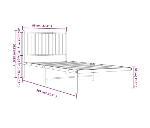 Gultas Rāmis Ar Galvgali, Balts Metāls, 90X200 Cm Vidaxl