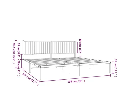 Gultas Rāmis Ar Galvgali, Balts Metāls, 193X203 Cm Vidaxl