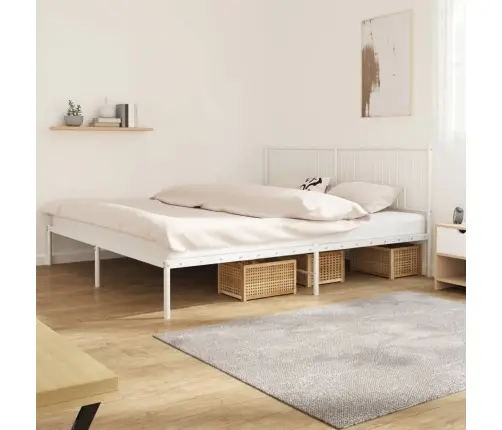 Metallist Voodiraam Peatsiga, Valge, 200X200 Cm