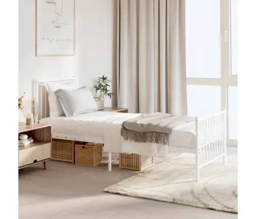 Metallist Voodiraam Peatsi Ja Jalutsiga, Valge, 75X190 Cm