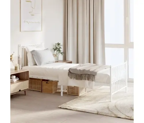 Metallist Voodiraam Peatsi Ja Jalutsiga, Valge, 80 X 200 Cm