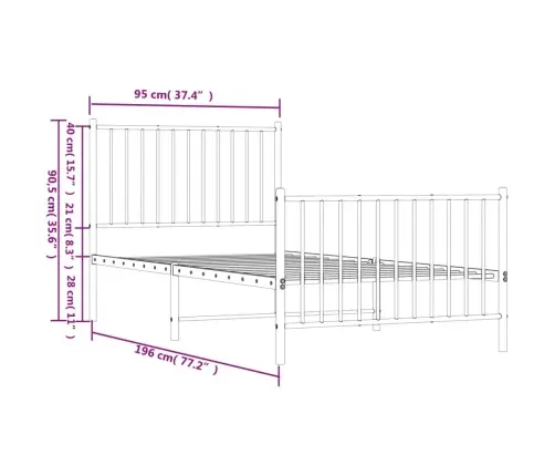 Lovos Rėmas Su Galvūgaliu/Kojūgaliu, Baltas, 90X190cm Metalas