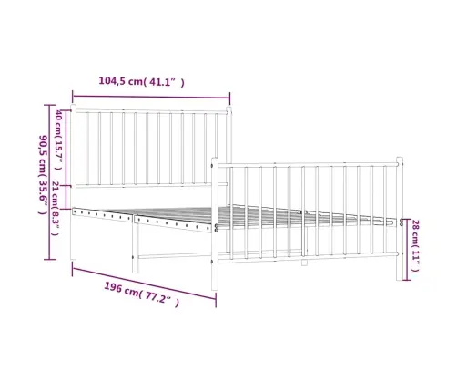 Gultas Rāmis Ar Galvgali Un Kājgali, Balts Metāls, 100X190 Cm Vidaxl