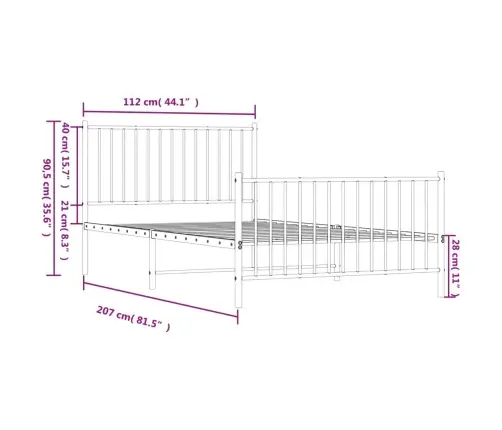 Gultas Rāmis Ar Galvgali Un Kājgali, Balts Metāls, 107X203 Cm Vidaxl