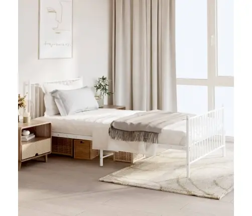 Gultas Rāmis Ar Galvgali Un Kājgali, Balts Metāls, 107X203 Cm Vidaxl