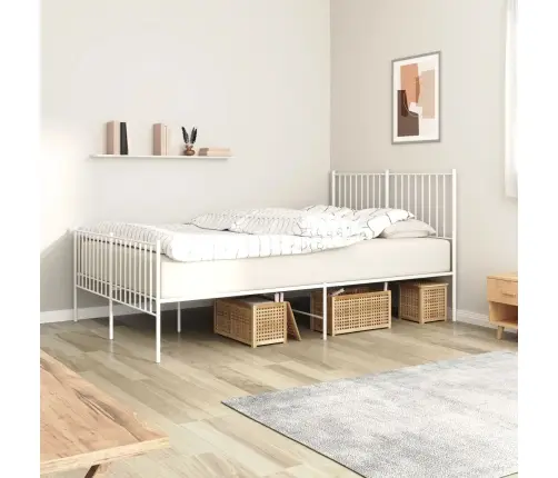 Gultas Rāmis Ar Galvgali Un Kājgali, Balts Metāls, 140X190 Cm Vidaxl