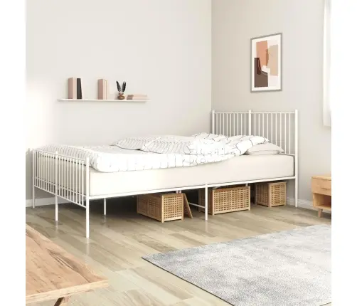 Gultas Rāmis Ar Galvgali Un Kājgali, Balts Metāls, 160X200 Cm Vidaxl