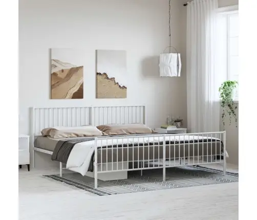 Metallist Voodiraam Peatsi Ja Jalutsiga, Valge, 193X203 Cm