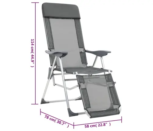 Salokāmi Kempinga Krēsli, Kāju Balsti, 2 Gb., Pelēks Tekstilēns Vidaxl