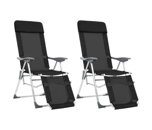Saliekami Kempinga Krēsli, Kāju Balsti, 2 Gb., Melns Tekstilēns Vidaxl