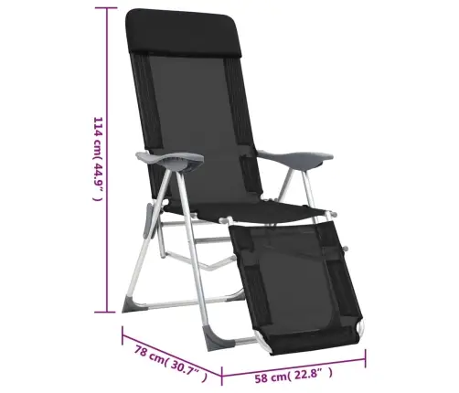 Saliekami Kempinga Krēsli, Kāju Balsti, 2 Gb., Melns Tekstilēns Vidaxl