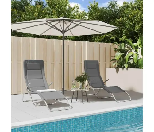 Sauļošanās Krēsli, 2 Gb., Saliekami, Pelēks Tekstilēns, Tērauds Vidaxl