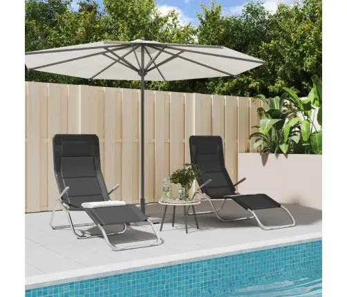 Kokkupandavad Päevitustoolid 2 Tk, Must, Tekstileen Ja Teras