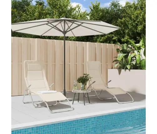 Sauļošanās Krēsli, 2 Gb., Saliekami, Bēšs Tekstilēns, Tērauds Vidaxl