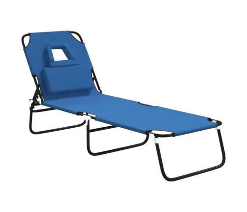 Sauļošanās Krēsls, Saliekams, Zils Audums, Tērauds Vidaxl