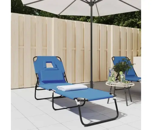 Sauļošanās Krēsls, Saliekams, Zils Audums, Tērauds Vidaxl