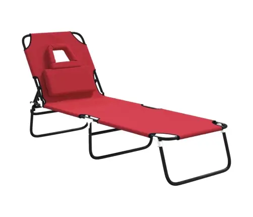 Sauļošanās Krēsls, Saliekams, Sarkans Audums, Tērauds Vidaxl