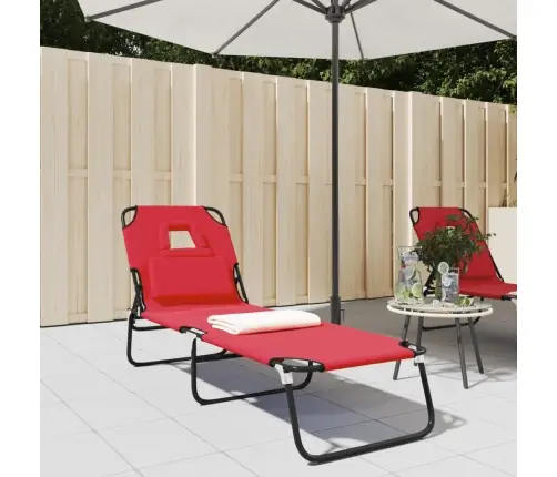 Sauļošanās Krēsls, Saliekams, Sarkans Audums, Tērauds Vidaxl