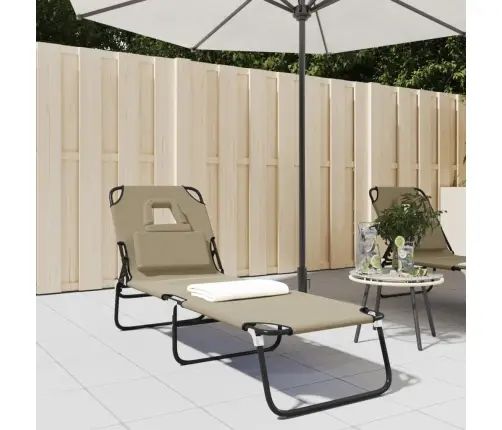 Sauļošanās Krēsls, Saliekams, Pelēkbrūns Audums, Tērauds Vidaxl Sauļošanās Krēsls, Saliekams, Pelēkbrūns Audums, Tērauds Vidaxl