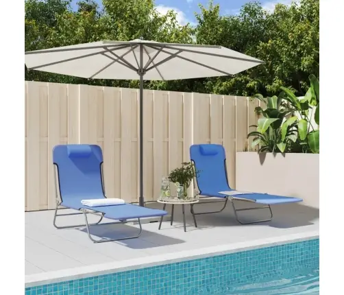 Saliekami Sauļošanās Krēsli, 2 Gab., Zils Tekstilēns Un Tērauds Vidaxl