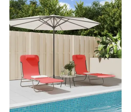 Saliekami Sauļošanās Krēsli, 2 Gb., Sarkans Tekstilēns, Tērauds Vidaxl