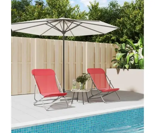 Saliekami Sauļošanās Krēsli, 2Gab., Sarkans Tekstilēns, Tērauds Vidaxl