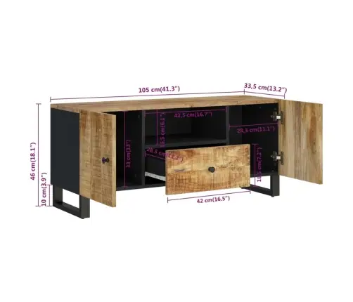 Tv Skapis, 105X33,5X46 Cm, Mango Masīvkoks, Inženierijas Koks Vidaxl
