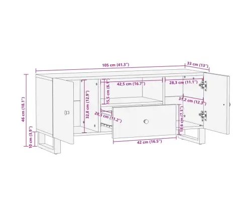 Tv Skapītis, 105X33,5X46 Cm, Masīvkoks, Inženierijas Koks Vidaxl