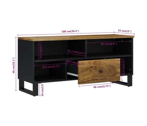 Tv Skapis, 100X33X46 Cm, Mango Masīvkoks, Inženierijas Koks Vidaxl Tv Skapis, 100X33X46 Cm, Mango Masīvkoks, Inženierijas Koks Vidaxl