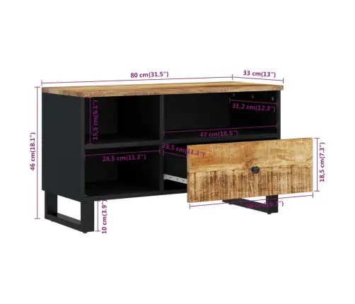 Tv Skapis, 80X33X46 Cm, Mango Masīvkoks, Inženierijas Koks Vidaxl