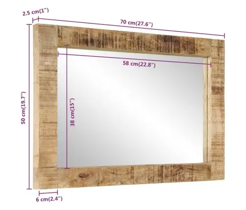 Spogulis, 70X50 Cm, Mango Masīvkok Un Stikls Vidaxl