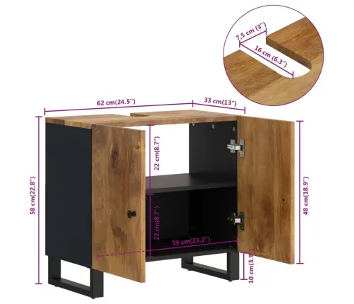 Izlietnes Skapis, 62X33X58 Cm, Mango Un Inženierijas Koks Vidaxl