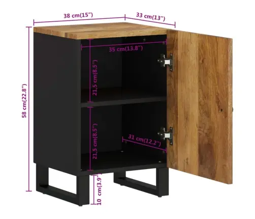 Vannasistabas Sienas Skapītis, 38X33X58 Cm, Mango Masīvkoks Vidaxl