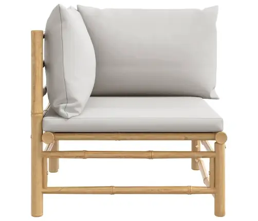 Dārza Stūra Dīvāns Ar Gaiši Pelēkiem Matračiem, Bambuss Vidaxl