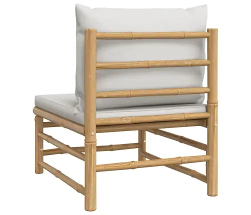 Dārza Vidējais Dīvāns Ar Gaiši Pelēkiem Matračiem, Bambuss Vidaxl