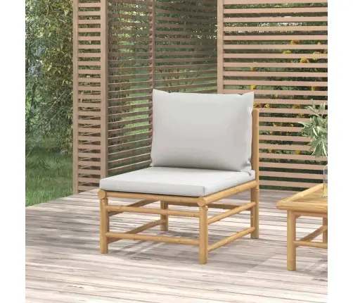 Dārza Vidējais Dīvāns Ar Gaiši Pelēkiem Matračiem, Bambuss Vidaxl