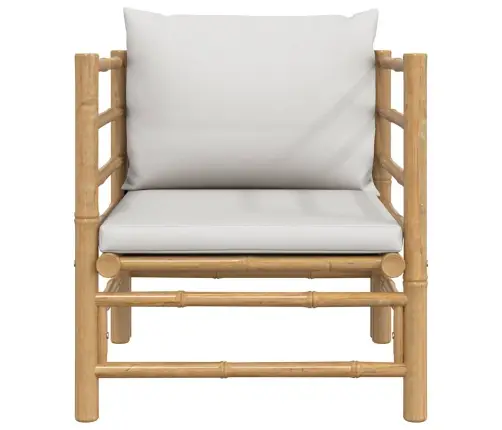 Dārza Dīvāns Ar Gaiši Pelēkiem Matračiem, Bambuss Vidaxl