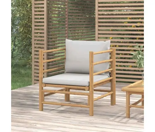 Dārza Dīvāns Ar Gaiši Pelēkiem Matračiem, Bambuss Vidaxl