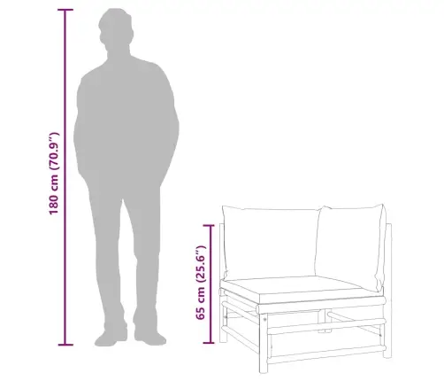 2-Osaline Aiamööbli Komplekt Pruunikashallide Patjadega, Bambus