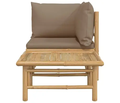 2-Osaline Aiamööbli Komplekt Pruunikashallide Patjadega, Bambus