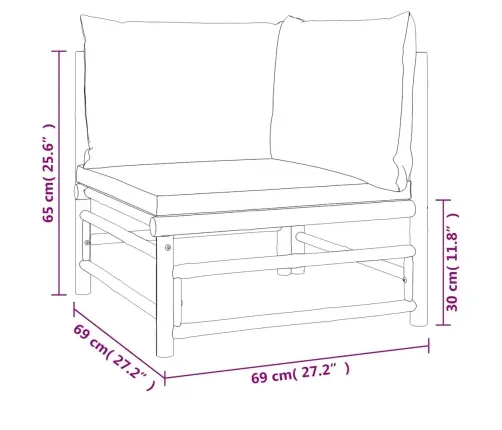 2-Osaline Aiamööbli Komplekt Pruunikashallide Patjadega, Bambus