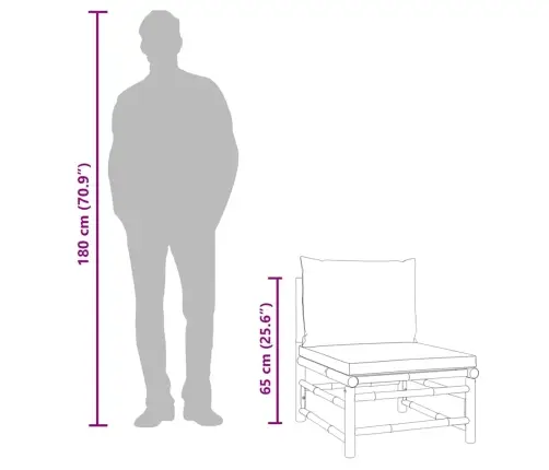 Dārza Vidējais Dīvāns Ar Pelēkbrūniem Matračiem, Bambuss Vidaxl Dārza Vidējais Dīvāns Ar Pelēkbrūniem Matračiem, Bambuss Vidaxl