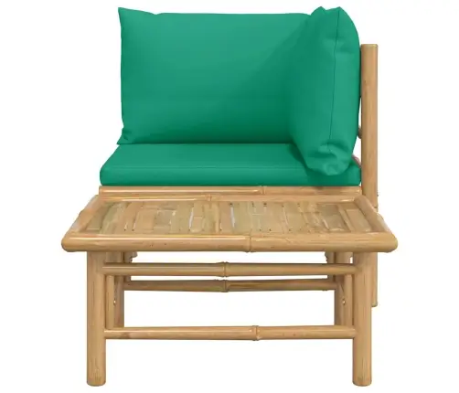 2-Osaline Aiamööbli Komplekt Roheliste Patjadega, Bambus