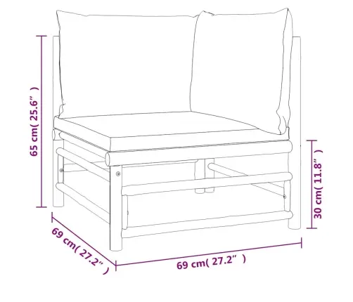 2-Osaline Aiamööbli Komplekt Roheliste Patjadega, Bambus