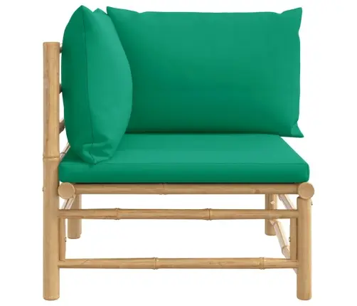 Dārza Stūra Dīvāns Ar Zaļiem Matračiem, Bambuss Vidaxl
