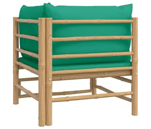 Dārza Stūra Dīvāns Ar Zaļiem Matračiem, Bambuss Vidaxl